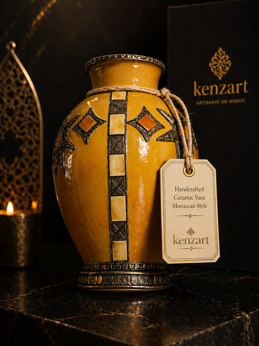 Handmade Moroccan Ceramic Vase – Vintage Kenzart Decor (35cm)
